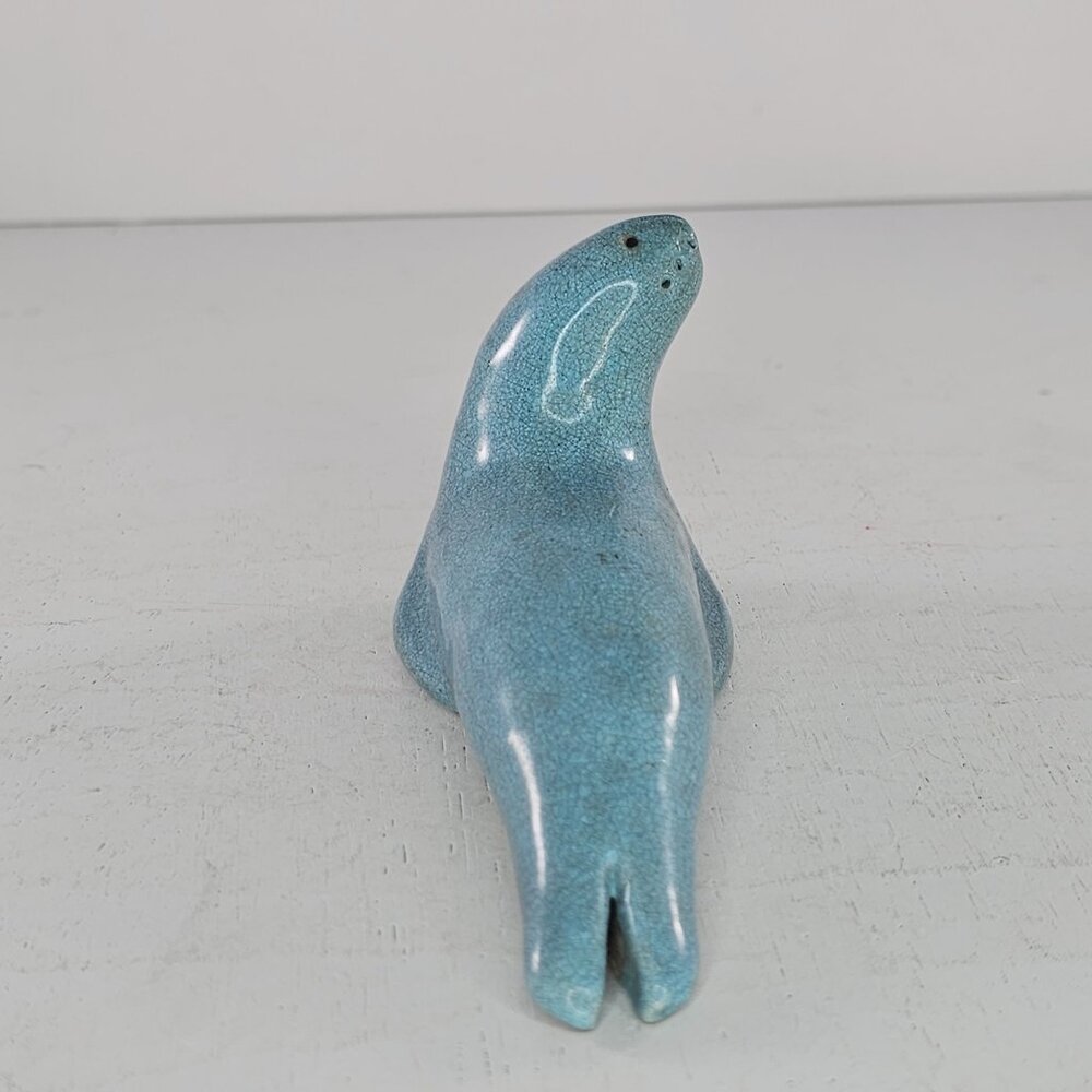 Vintage Aqua Blue Ceramic Seal Figurine China Collectible Head Turned - Picture 3 of 8